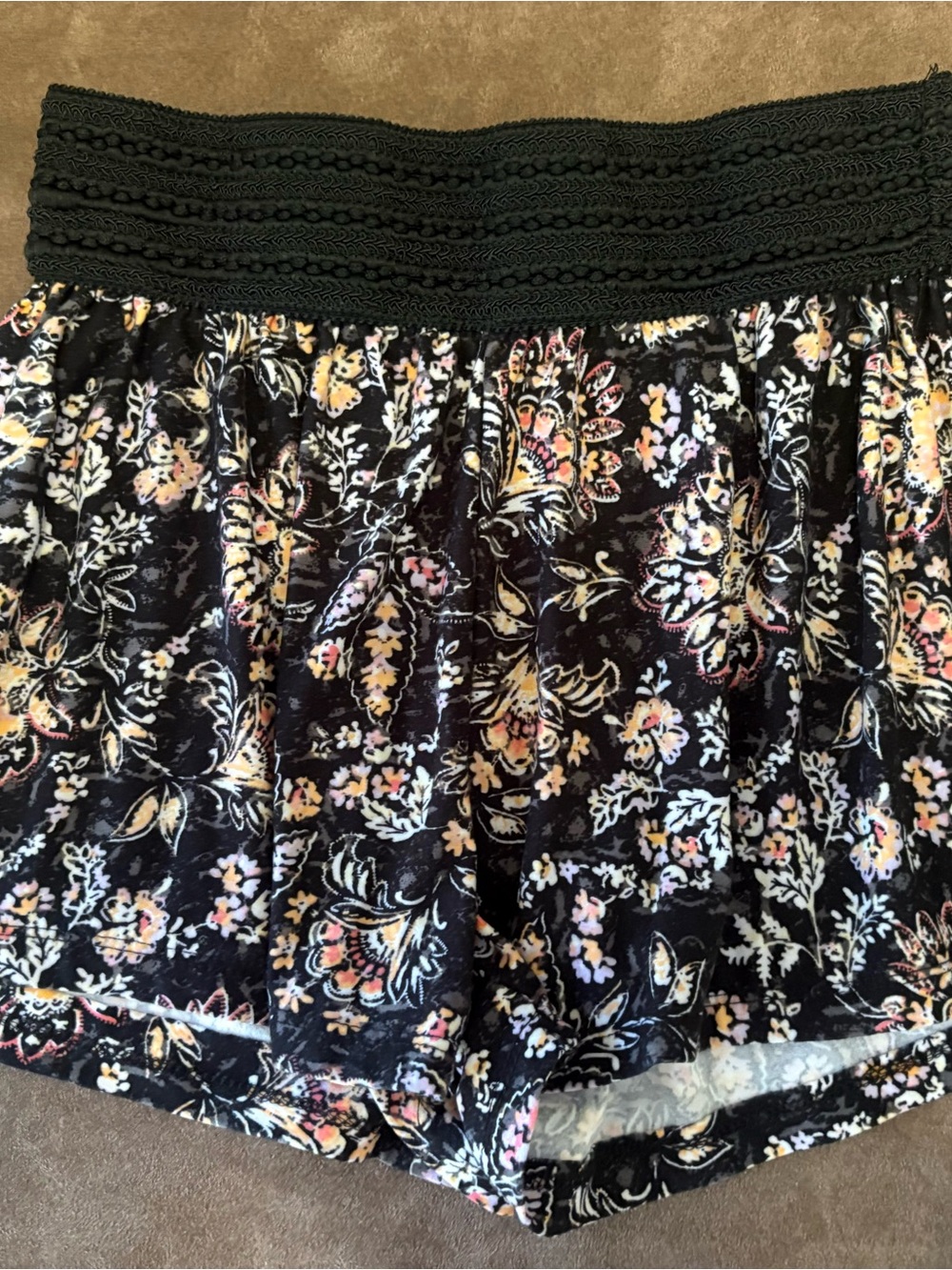 Floral Black Lace-Waist Athletic Shorts - Women